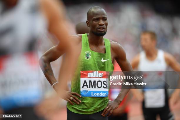 Nijel Amos of Botswana waits at the start of the Men's 800m before pulling out injured during Day One of the Muller Anniversary Games IAAF Diamond...