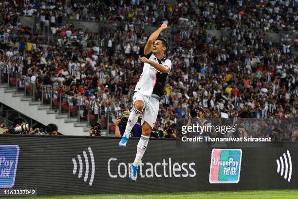 Cristiano Ronaldo of Juventus celebrates scoring his side's second goal during the International Champions Cup match between Juventus and Tottenham...