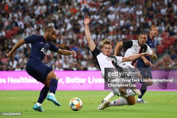 Lucas Moura of Tottenham Hotspur and Matthijs de Ligt of Juventus compete for the ball during the International Champions Cup match between Juventus...