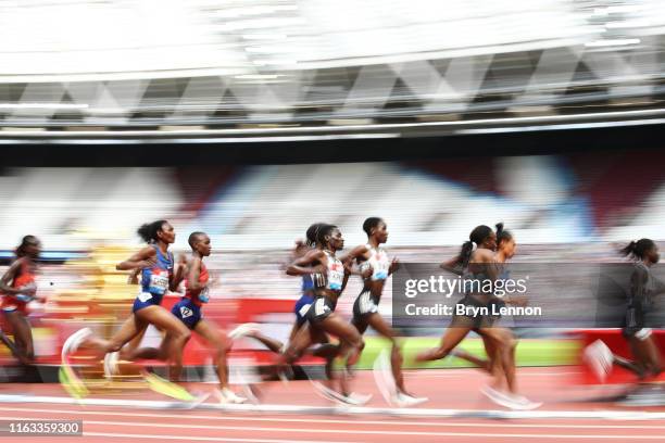 The field come round the bend during the Women's 5000m during Day Two of the Muller Anniversary Games IAAF Diamond League event at the London Stadium...