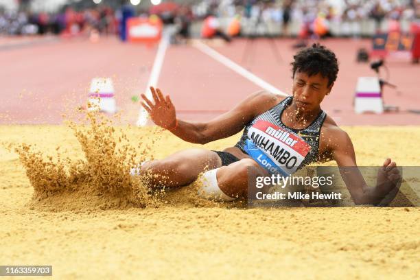 Malaika Mihambo of Germany competes in the Women's Long Jump during Day Two of the Muller Anniversary Games IAAF Diamond League event at the London...