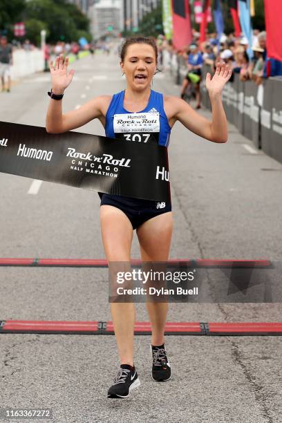 Kaylee Flanagan wins the women's half marathon during the Humana Rock "n" Roll Chicago - 1/2 Marathon & 10K on July 21, 2019 in Chicago, Illinois.