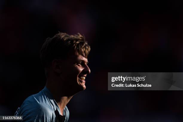 Mick Schumacher is lit by the sun during the charity match Champions For Charity at BayArena on July 21, 2019 in Leverkusen, Germany.