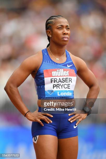 Shelley-Ann Fraser-Pryce of Jamaica waits at the start of the Women's 100m Final during Day Two of the Muller Anniversary Games IAAF Diamond League...