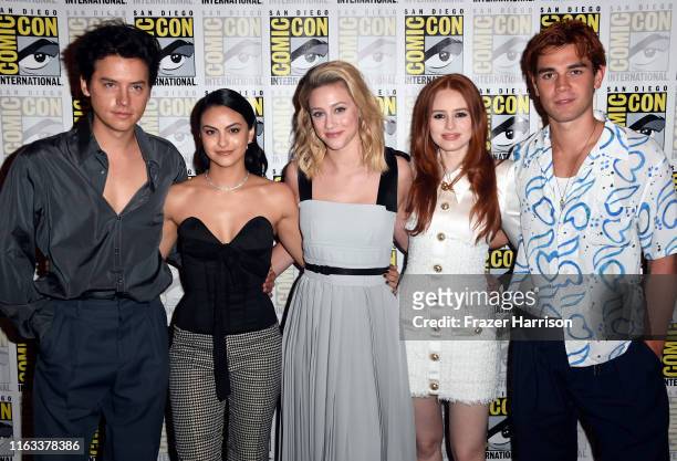 Cole Sprouse, Camila Mendes, Lili Reinhart, Madelaine Petsch, and K.J. Apa attend the "Riverdale" Photo Call during 2019 Comic-Con International at...