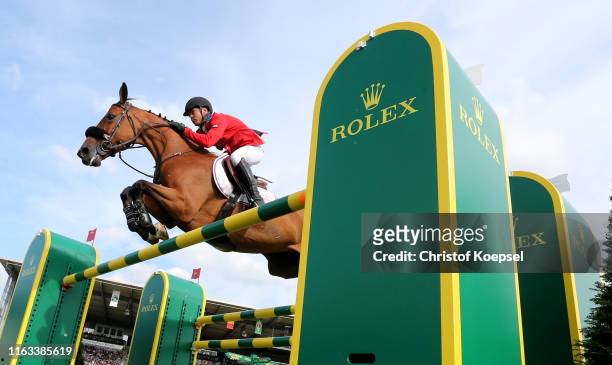 Kent Farrington of United States rides on Gazelle and won the Rolex Grand Prix of CHIO Aachen 2019 at Aachener Soers on July 21, 2019 in Aachen,...