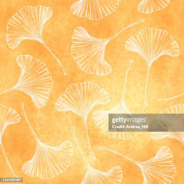 ginkgo leaf vector watercolor and ink seamless pattern - ayurveda stock illustrations