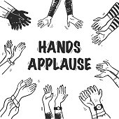 Vector illustration of applause and greeting with hand drawn human hands clapping isolated on white background.