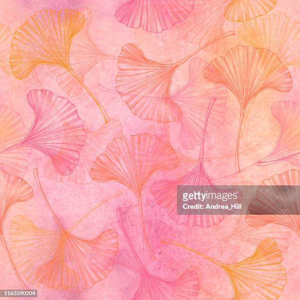 ginkgo leaf vector watercolor and ink seamless pattern - ayurveda stock illustrations