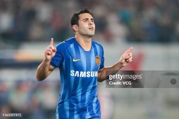 Eder of Jiangsu Suning celebrates after scoring a goal during the 19th round match of 2019 Chinese Football Association Super League between Jiangsu...