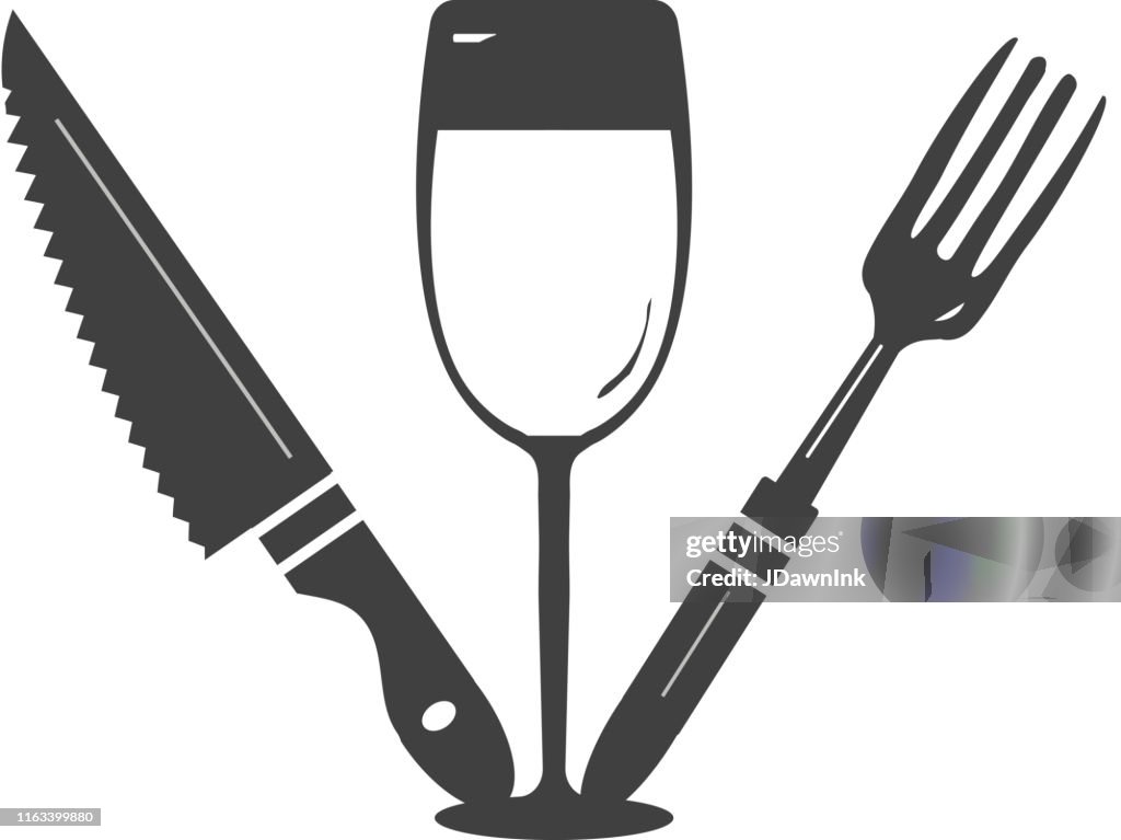 Kitchen Knife wineglass and fork utensils icon symbol