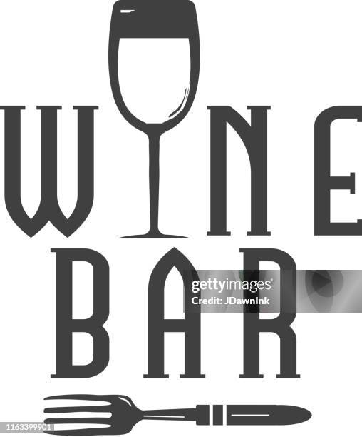 wine bar label with text designs as well as restaurant utensils - wine bar stock illustrations