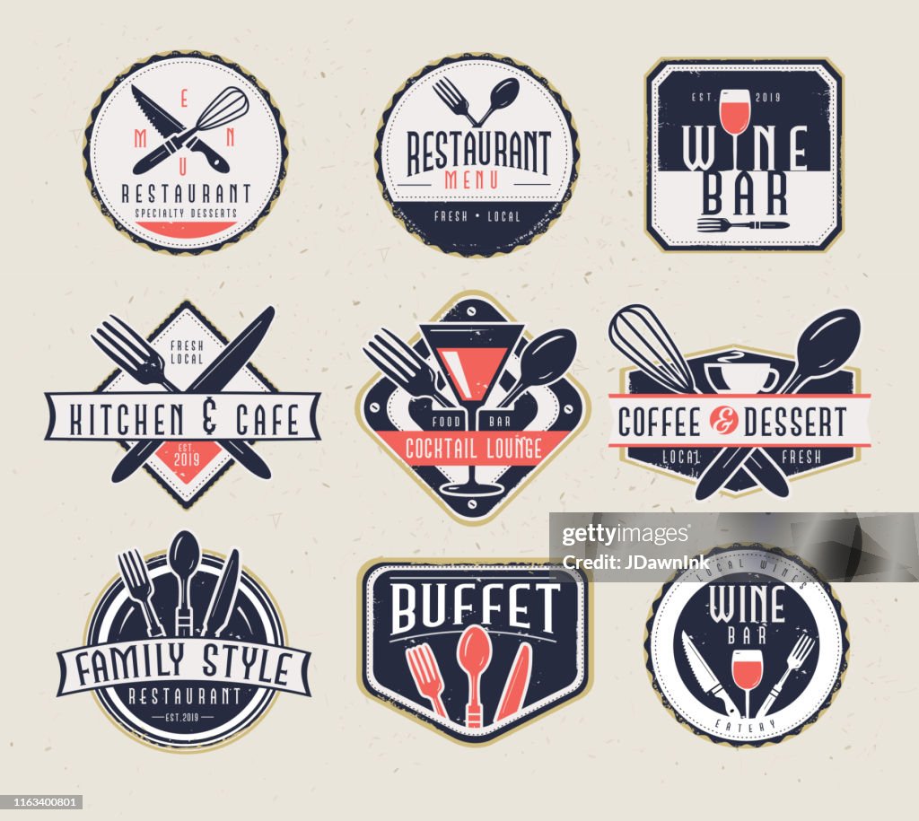 Restaurant Map Labels Set Of Restaurant Menu And Bar Labels With Unique Shapes And Text ...