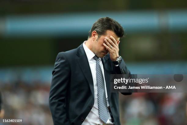 Dejected Everton manager / head coach Marco Silva during the Premier League match between Aston Villa and Everton FC at Villa Park on August 23, 2019...