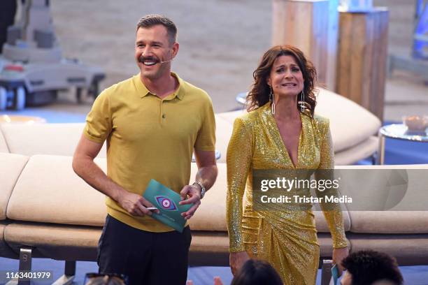 Jochen Schropp and Marlene Lufen during the "Promi Big Brother" final at MMC Studios on August 23, 2019 in Cologne, Germany.