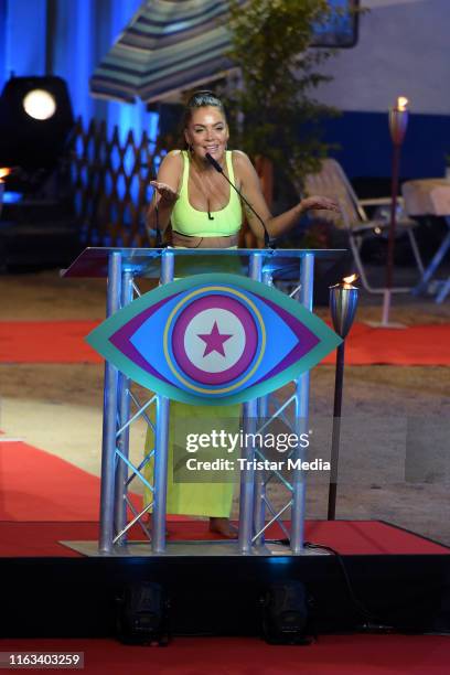 Janine Pink during the "Promi Big Brother" final at MMC Studios on August 23, 2019 in Cologne, Germany.