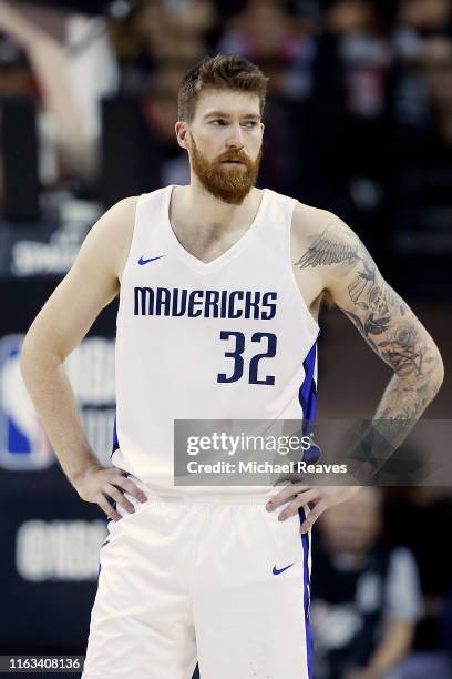 Shayne Whittington of the Dallas Mavericks looks on against the Sacramento Kings during the 2019 Summer League at the Thomas & Mack Center on July...