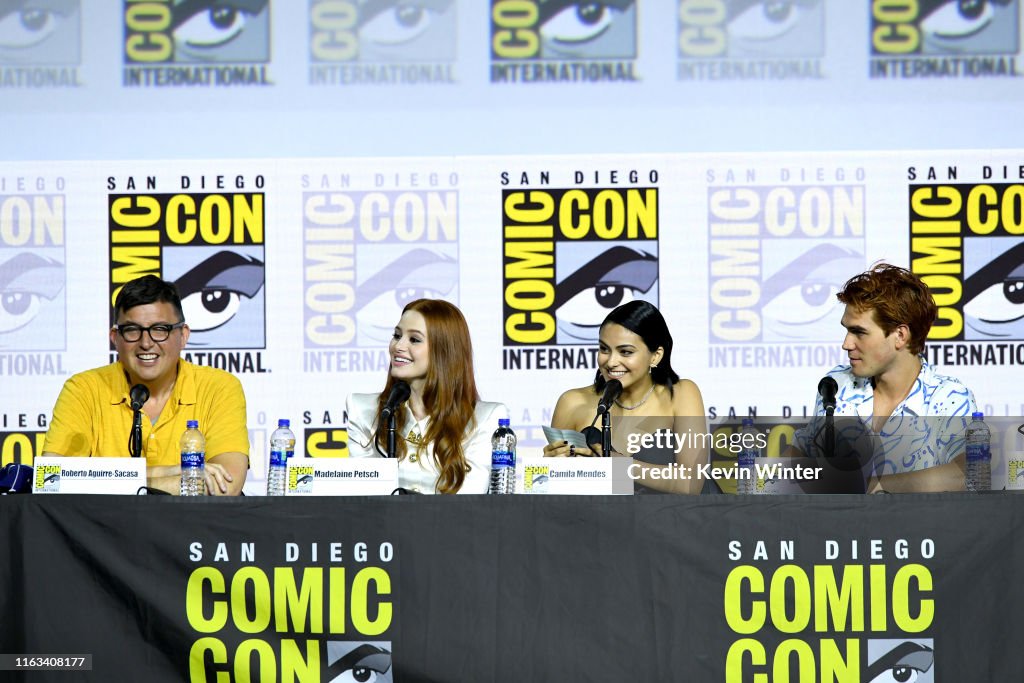 Roberto Aguirre-Sacasa, Madelaine Petsch, Camila Mendes, and KJ Apa