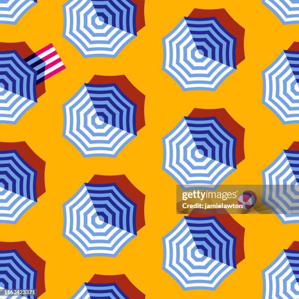 seamless summer beach umbrella pattern - beach umbrella stock illustrations