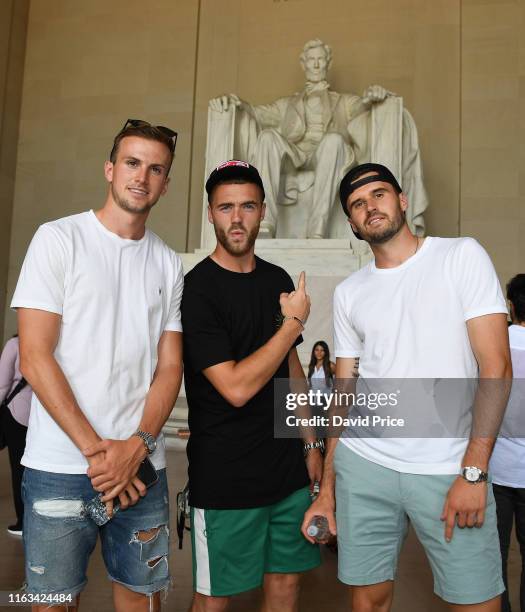 Rob Holding, Calum Chambers and Carl Jenkinson of Arsenal during a sightseeing tour of Washington on July 21, 2019 in Washington, DC.