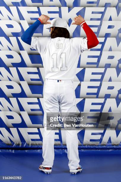 Bo Bichette of the Toronto Blue Jays poses for a portrait on Players Weekend before the game against the Seattle Mariners at T-Mobile Park on Friday,...