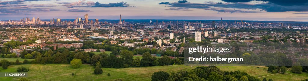 Hampstead Heath e London Cityscap - Panorama aereo