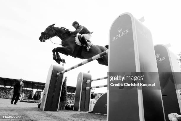 Kent Farrington of United States rides on Gazelle and won the Rolex Grand Prix of CHIO Aachen 2019 at Aachener Soers on July 21, 2019 in Aachen,...