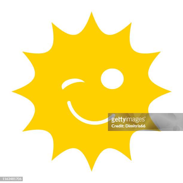 ilustrações, clipart, desenhos animados e ícones de piscando o ícone do sol do smiley - blink