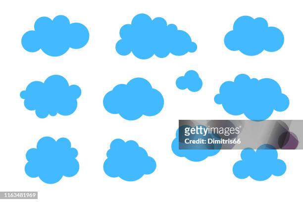 illustrazioni stock, clip art, cartoni animati e icone di tendenza di set di nuvole blu - raccolta vettoriale di varie forme. - nube