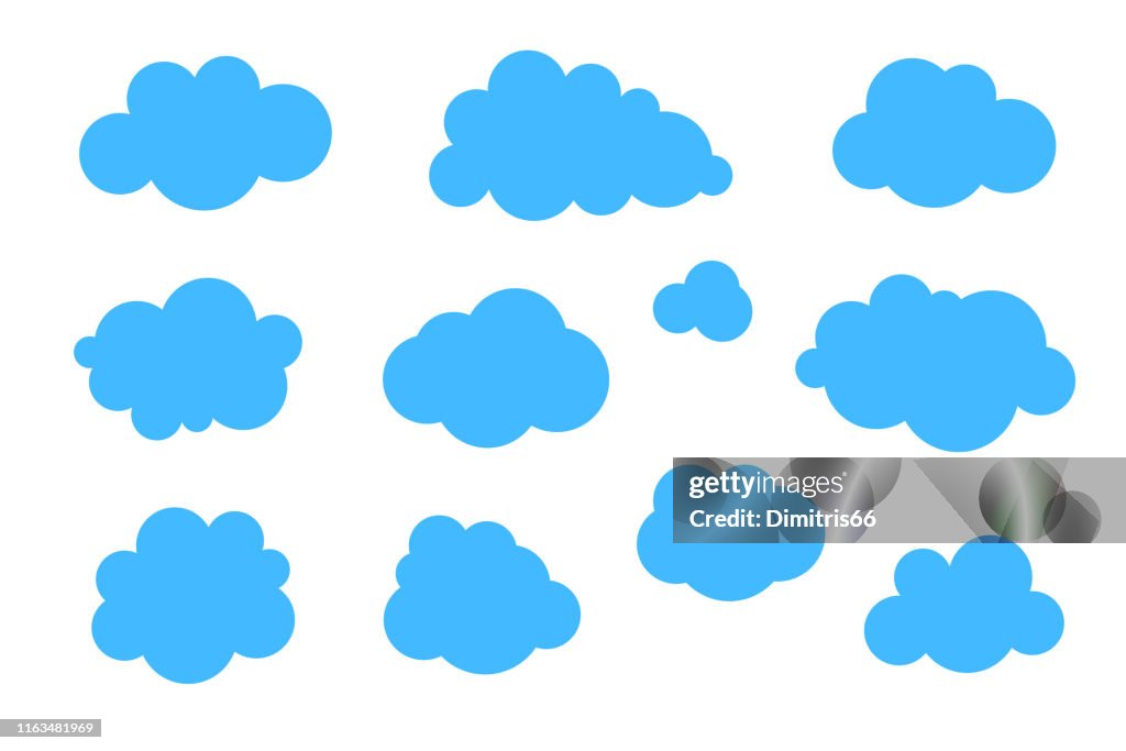 Blauwe wolken set-vector collectie van verschillende vormen.