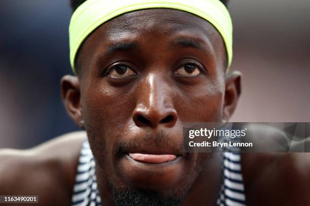 Mario Burke of Barbados looks on after competing in the Men's 200m during Day Two of the Muller Anniversary Games IAAF Diamond League event at the...