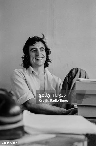 Actor and writer Terry Jones in a script conference for BBC television show 'Monty Python's Flying Circus', 1974.