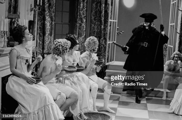 Comedians Connie Booth, Michael Palin, Carol Cleveland, Terry Jones and John Cleese in the 'Dennis Moore' sketch from series 3 of the BBC television...