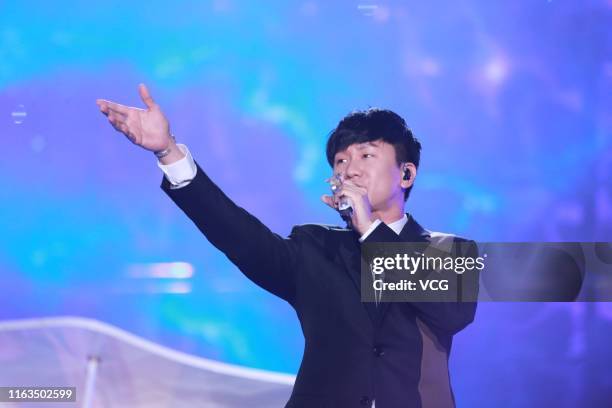 Singaporean singer JJ Lin performs during the opening ceremony of the 5th Jackie Chan International Action Film Week on July 21, 2019 in Datong,...