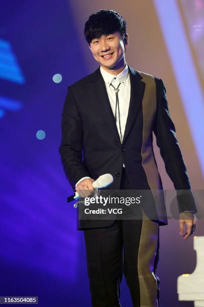 Singaporean singer JJ Lin performs during the opening ceremony of the 5th Jackie Chan International Action Film Week on July 21, 2019 in Datong,...