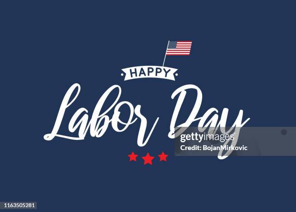 happy labor day schriftzug blaue karte. vektor - labour day stock-grafiken, -clipart, -cartoons und -symbole