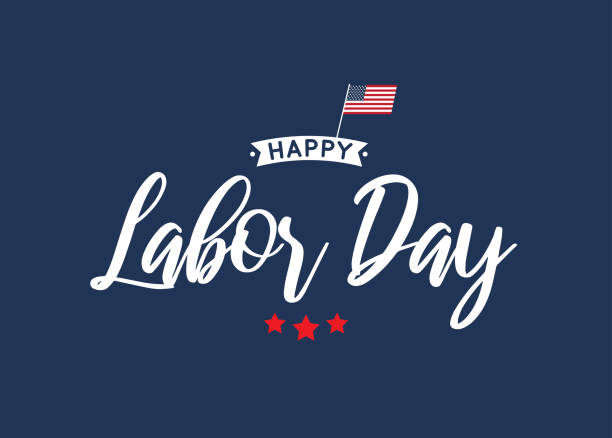 Happy Labor Day lettering blue card. Vector