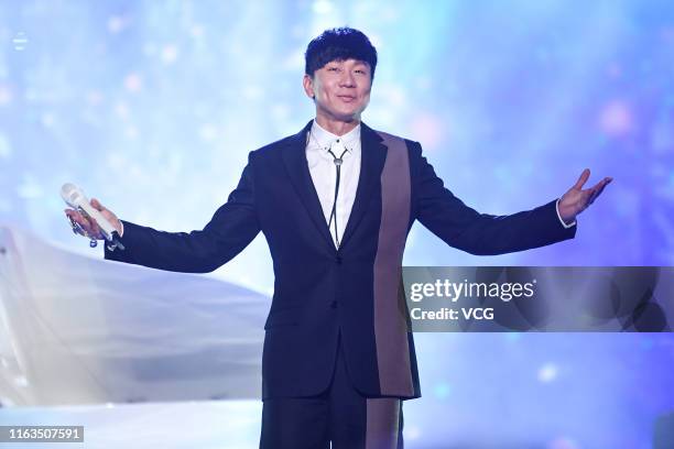 Singaporean singer JJ Lin performs during the opening ceremony of the 5th Jackie Chan International Action Film Week on July 21, 2019 in Datong,...