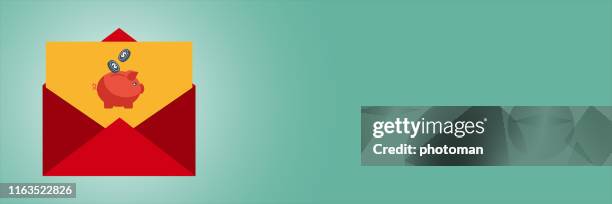 red envelope with piggy bank icon - open checking account stock illustrations