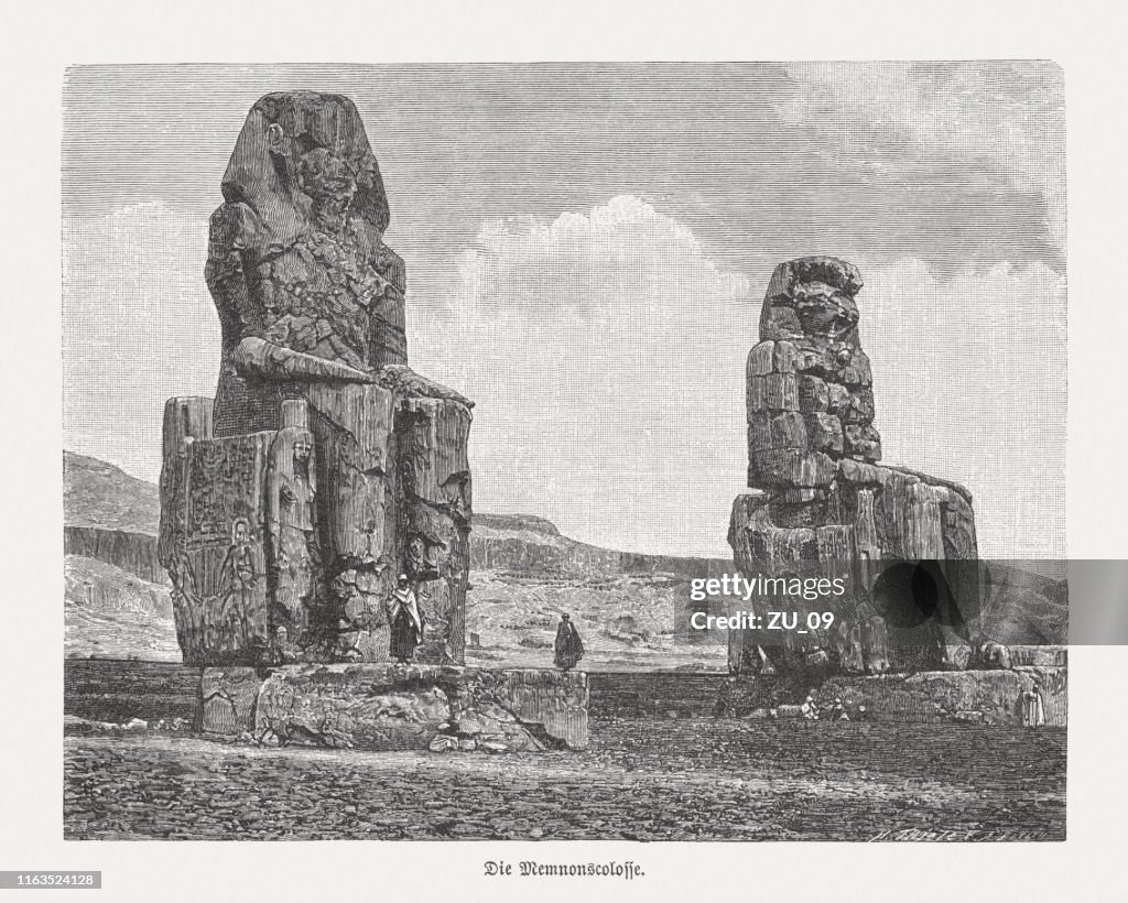 Colossi of Memnon, Theban Necropolis, Upper Egypt, woodcut, published 1879