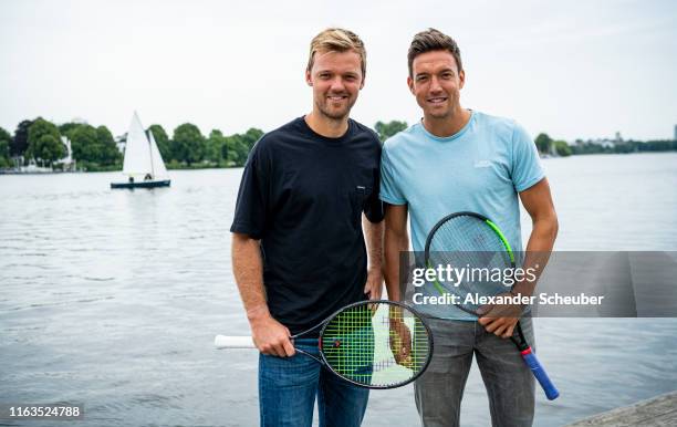 Kevin Krawietz and Andreas Mies are attending a photo call at AlsterCliff during the Hamburg Open 2019 at Rothenbaum on July 22, 2019 in Hamburg,...