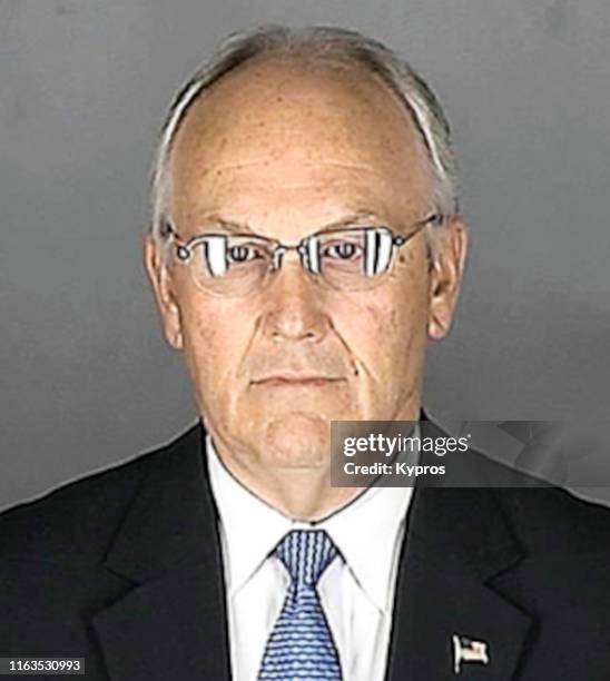 In this handout, American politician Larry Craig in a mug shot following his arrest in Minneapolis, US, 11th June 2007.