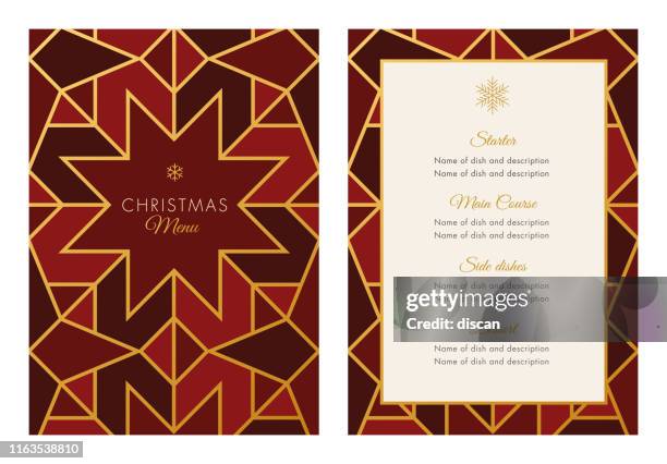 christmas menu template with geometric snowflake. - winter menu template stock illustrations