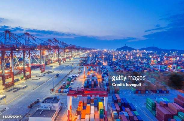 aerial view port at shanghai - shanghai stock pictures, royalty-free photos & images