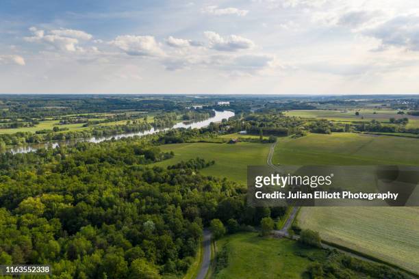 aerial of the loire river and val de loire near tours, france. - loire valley stock pictures, royalty-free photos & images