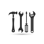 screwdriver, hammer and wrench vector icon