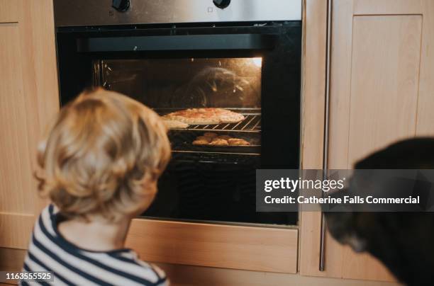 watching the oven - microwave oven stockfoto's en -beelden