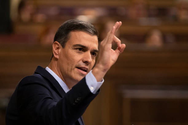 Spanish acting Prime Minister Pedro Sanchez speaks during the investiture debate at the Spanish Parliament on July 22, 2019 in Madrid, Spain. Spanish...