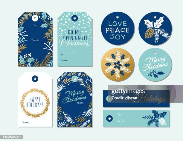 satz von weihnachten und urlaub tags. - christmas tags stock-grafiken, -clipart, -cartoons und -symbole