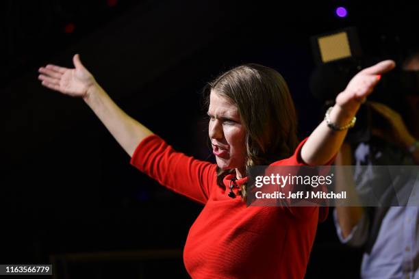 Jo Swinson gestures after she was announced as the new Liberal Democrat party leader on July 22, 2019 in London, England. Former deputy Jo Swinson...